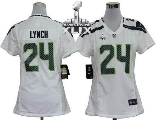  Seahawks #24 Marshawn Lynch White Super Bowl XLIX Women's Stitched NFL Elite Jersey