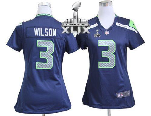 Seahawks #3 Russell Wilson Steel Blue Team Color Super Bowl XLIX Women's Stitched NFL Elite Jersey