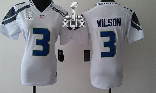  Seahawks #3 Russell Wilson White Super Bowl XLIX Women's Stitched NFL Elite Jersey