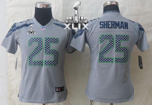  Seahawks #25 Richard Sherman Grey Alternate Super Bowl XLIX Women's Stitched NFL Limited Jersey