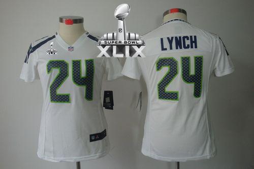  Seahawks #24 Marshawn Lynch White Super Bowl XLIX Women's Stitched NFL Limited Jersey