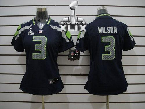 Seahawks #3 Russell Wilson Steel Blue Team Color Super Bowl XLIX Women's Stitched NFL Limited Jersey