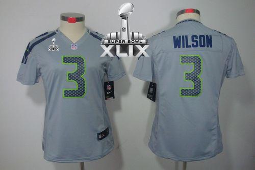  Seahawks #3 Russell Wilson Grey Alternate Super Bowl XLIX Women's Stitched NFL Limited Jersey