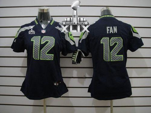  Seahawks #12 Fan Steel Blue Team Color Super Bowl XLIX Women's Stitched NFL Limited Jersey