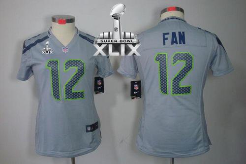  Seahawks #12 Fan Grey Alternate Super Bowl XLIX Women's Stitched NFL Limited Jersey