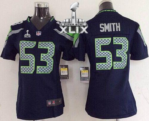  Seahawks #53 Malcolm Smith Steel Blue Super Bowl XLIX Women's Stitched NFL Elite Jersey