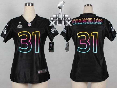 Seahawks #31 Kam Chancellor Black Super Bowl XLIX Women's NFL Fashion Game Jersey