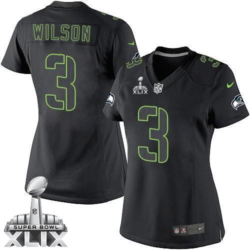  Seahawks #3 Russell Wilson Black Impact Super Bowl XLIX Women's Stitched NFL Limited Jersey
