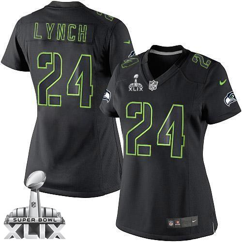  Seahawks #24 Marshawn Lynch Black Impact Super Bowl XLIX Women's Stitched NFL Limited Jersey