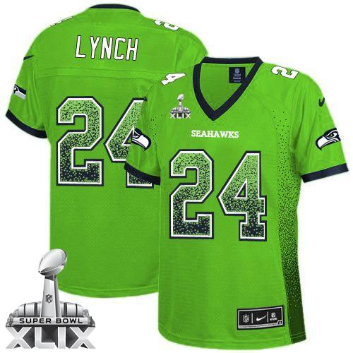  Seahawks #24 Marshawn Lynch Green Super Bowl XLIX Women's Stitched NFL Elite Drift Fashion Jersey