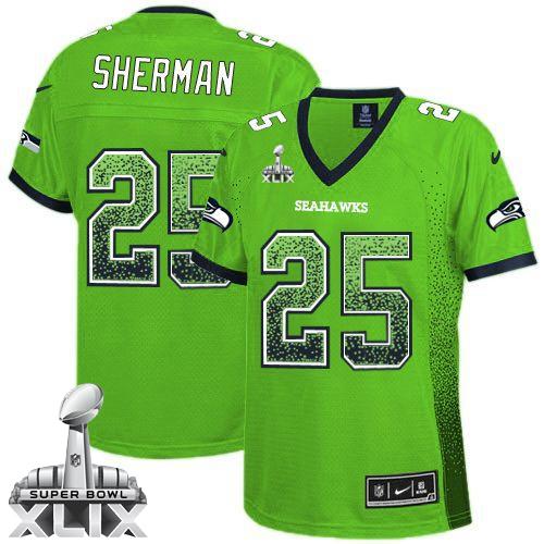  Seahawks #25 Richard Sherman Green Super Bowl XLIX Women's Stitched NFL Elite Drift Fashion Jersey