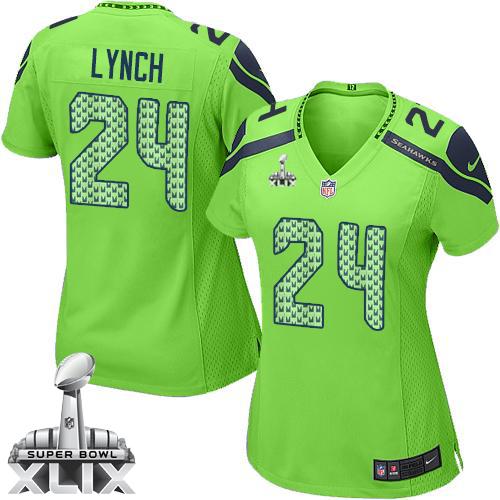  Seahawks #24 Marshawn Lynch Green Super Bowl XLIX Women's Stitched NFL Elite Jersey