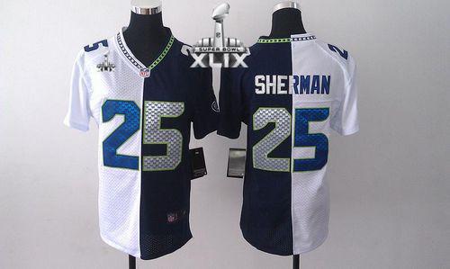  Seahawks #25 Richard Sherman Steel Blue/White Super Bowl XLIX Women's Stitched NFL Elite Split Jersey