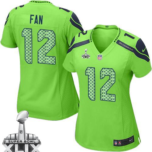  Seahawks #12 Fan Green Alternate Super Bowl XLIX Women's Stitched NFL Elite Jersey