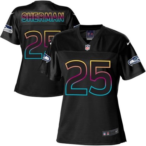  Seahawks #25 Richard Sherman Black Women's NFL Fashion Game Jersey