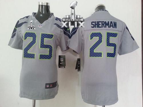 Seahawks #25 Richard Sherman Grey Alternate Super Bowl XLIX Women's Stitched NFL Elite Jersey