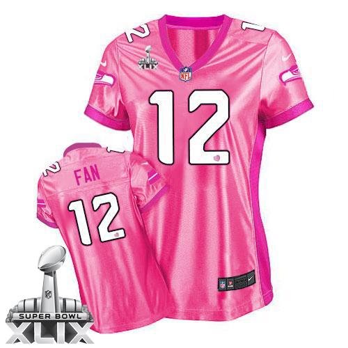  Seahawks #12 Fan Pink Super Bowl XLIX Women's Be Luv'd Stitched NFL New Elite Jersey