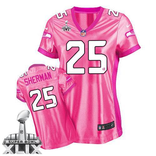 Seahawks #25 Richard Sherman Pink Super Bowl XLIX Women's Be Luv'd Stitched NFL New Elite Jersey