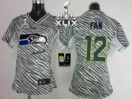  Seahawks #12 Fan Zebra Super Bowl XLIX Women's Stitched NFL Elite Jersey