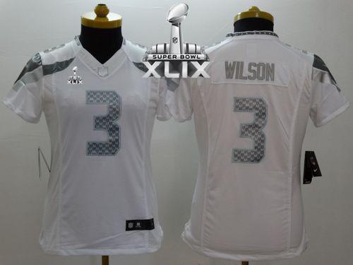  Seahawks #3 Russell Wilson White Super Bowl XLIX Women's Stitched NFL Limited Platinum Jersey