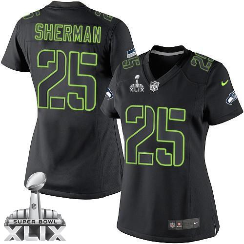  Seahawks #25 Richard Sherman Black Impact Super Bowl XLIX Women's Stitched NFL Limited Jersey