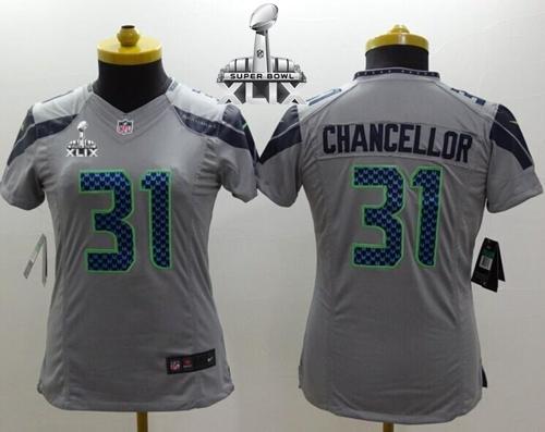  Seahawks #31 Kam Chancellor Grey Alternate Super Bowl XLIX Women's Stitched NFL Limited Jersey