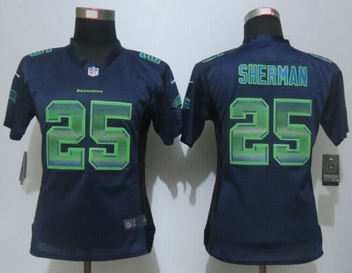  Seahawks #25 Richard Sherman Steel Blue Team Color Women's Stitched NFL Elite Strobe Jersey