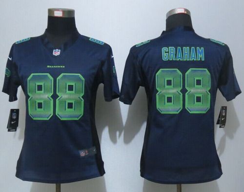  Seahawks #88 Jimmy Graham Steel Blue Team Color Women's Stitched NFL Elite Strobe Jersey