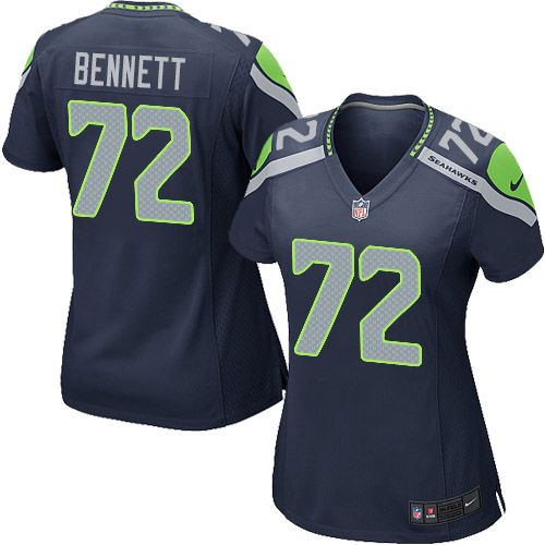  Seahawks #72 Michael Bennett Steel Blue Team Color Women's Stitched NFL Elite Jersey