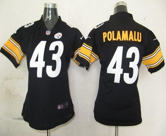  Steelers #43 Troy Polamalu Black Team Color Women's Stitched NFL Elite Jersey