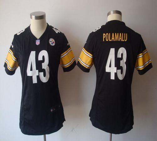  Steelers #43 Troy Polamalu Black Team Color Women's NFL Game Jersey