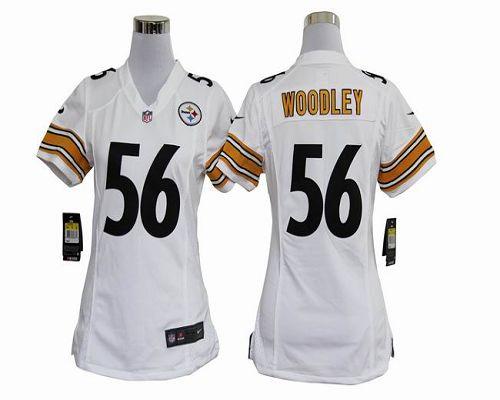  Steelers #56 LaMarr Woodley White Women's Stitched NFL Elite Jersey