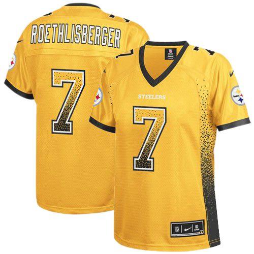  Steelers #7 Ben Roethlisberger Gold Women's Stitched NFL Elite Drift Fashion Jersey