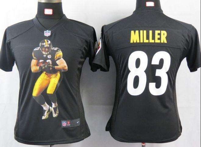  Steelers #83 Heath Miller Black Team Color Women's Portrait Fashion NFL Game Jersey