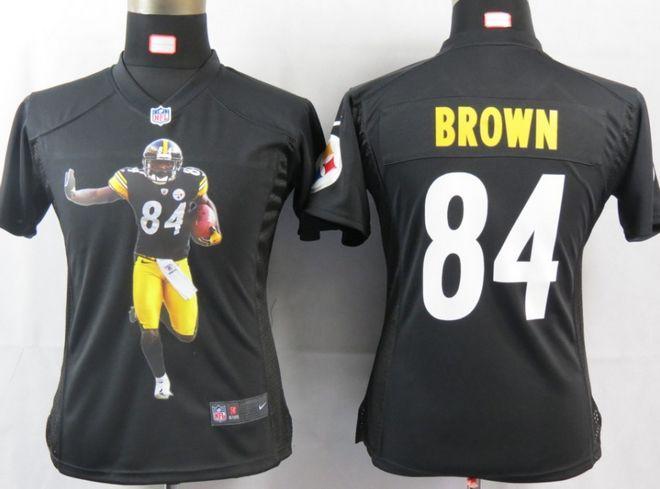  Steelers #84 Antonio Brown Black Team Color Women's Portrait Fashion NFL Game Jersey