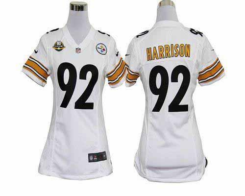  Steelers #92 James Harrison White With 80TH Patch Women's Stitched NFL Elite Jersey