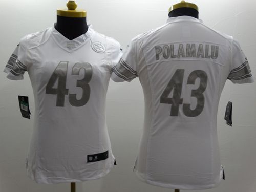  Steelers #43 Troy Polamalu White Women's Stitched NFL Limited Platinum Jersey