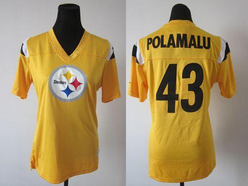  Steelers #43 Troy Polamalu Yellow Women's Stitched NFL Team Diamond Elite Jersey