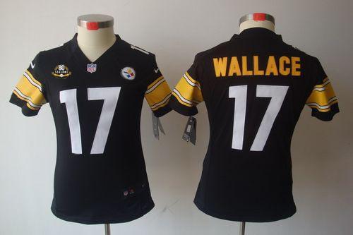  Steelers #17 Mike Wallace Black Team Color With 80TH Patch Women's Stitched NFL Limited Jersey