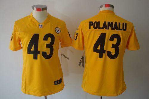  Steelers #43 Troy Polamalu Gold Women's Stitched NFL Limited Jersey