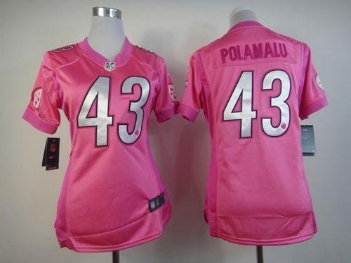  Steelers #43 Troy Polamalu Pink Women's Be Luv'd Stitched NFL Elite Jersey