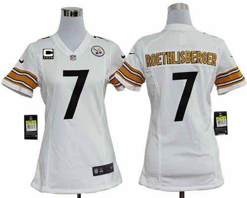  Steelers #7 Ben Roethlisberger White With C Patch Women's Stitched NFL Elite Jersey