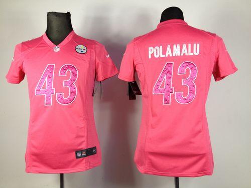  Steelers #43 Troy Polamalu Pink Sweetheart Women's Stitched NFL Elite Jersey