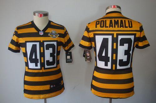  Steelers #43 Troy Polamalu Yellow/Black Alternate Women's Stitched NFL Limited Jersey