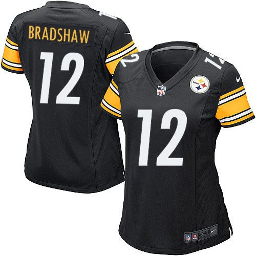  Steelers #12 Terry Bradshaw Black Team Color Women's Stitched NFL Elite Jersey