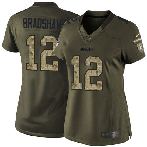  Steelers #12 Terry Bradshaw Green Women's Stitched NFL Limited Salute to Service Jersey