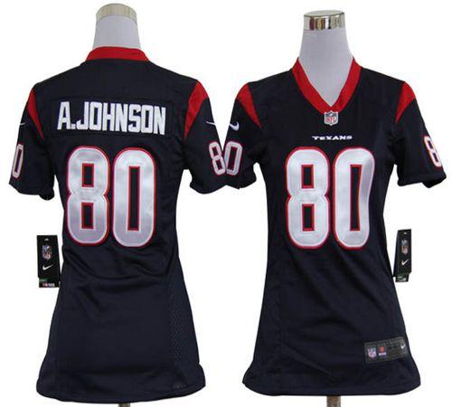  Texans #80 Andre Johnson Navy Blue Team Color Women's Stitched NFL Elite Jersey