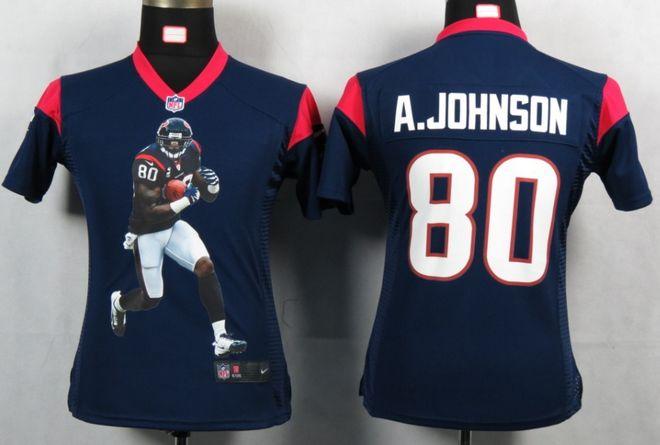  Texans #80 Andre Johnson Navy Blue Team Color Women's Portrait Fashion NFL Game Jersey