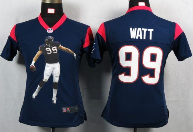  Texans #99 J.J. Watt Navy Blue Team Color Women's Portrait Fashion NFL Game Jersey