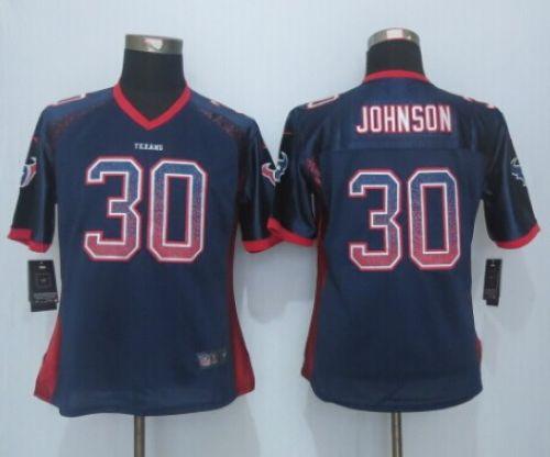  Texans #30 Kevin Johnson Navy Blue Team Color Women's Stitched NFL Elite Drift Fashion Jersey
